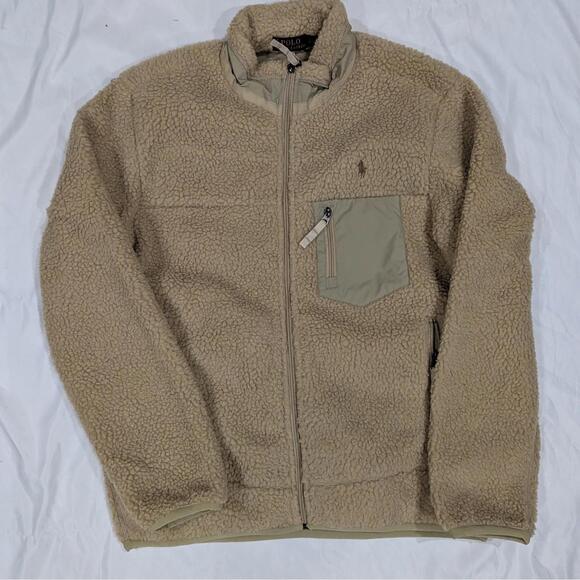 Polo Ralph Lauren Hi-Pile Fleece Jacket Men's Large Tan Full Zip Sherpa NWT - Picture 2 of 11